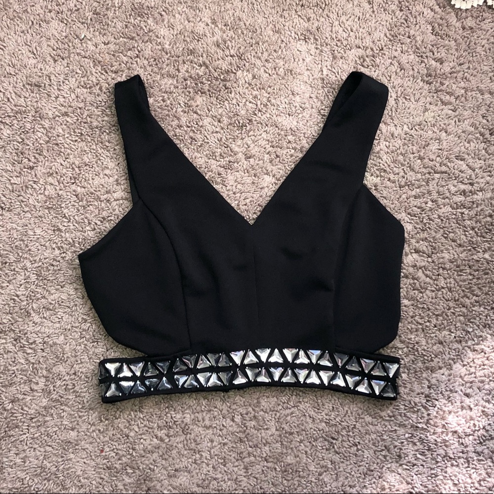 Black Jewel Embellished Crop Top